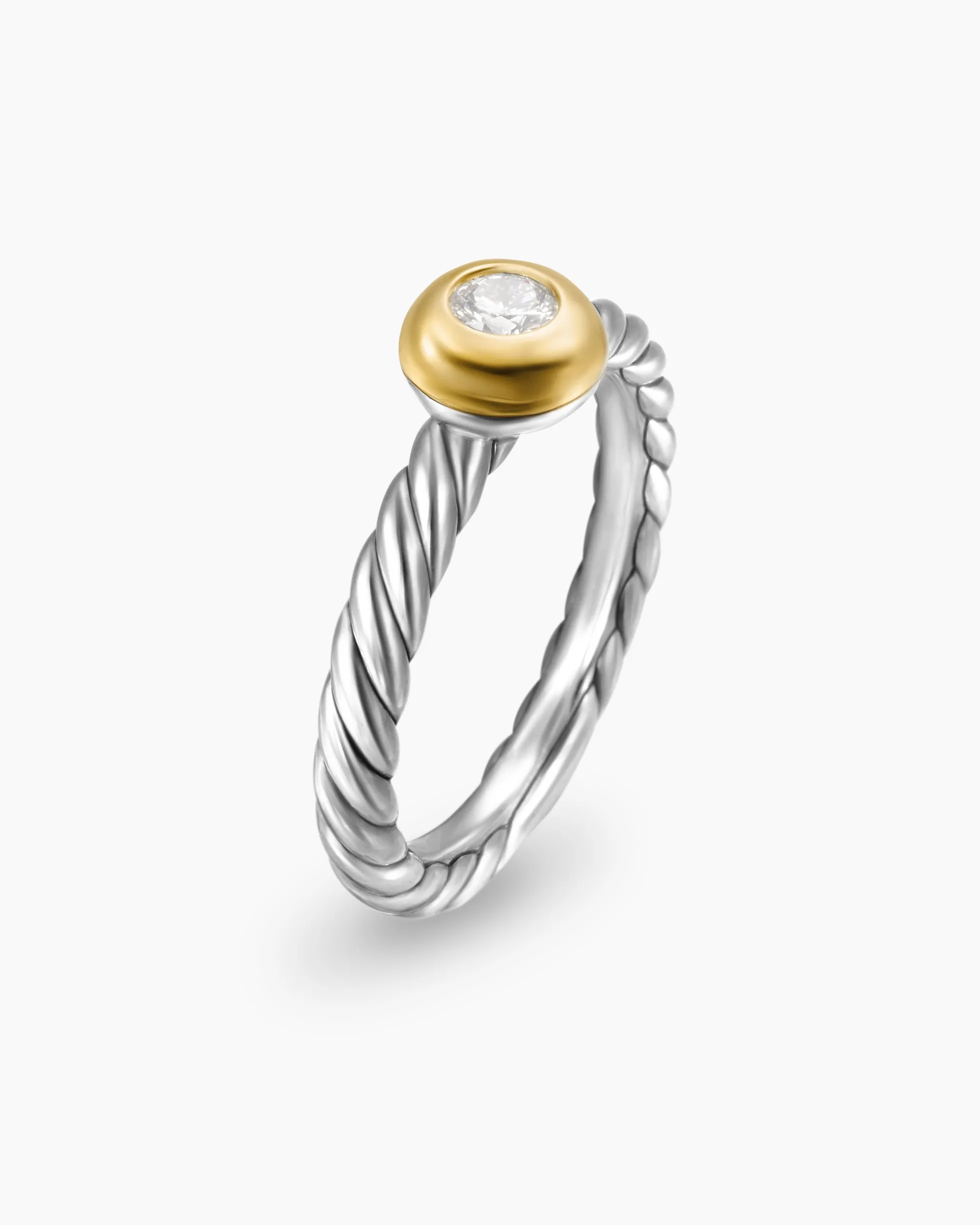 Petite Cable Ring Sterling Silver with 14K Yellow Gold and Center Diamond, 2.8mm