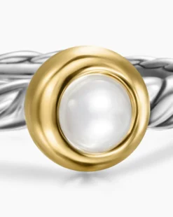 Petite Cable Ring Sterling Silver with 14K Yellow Gold and Pearl, 2.8mm