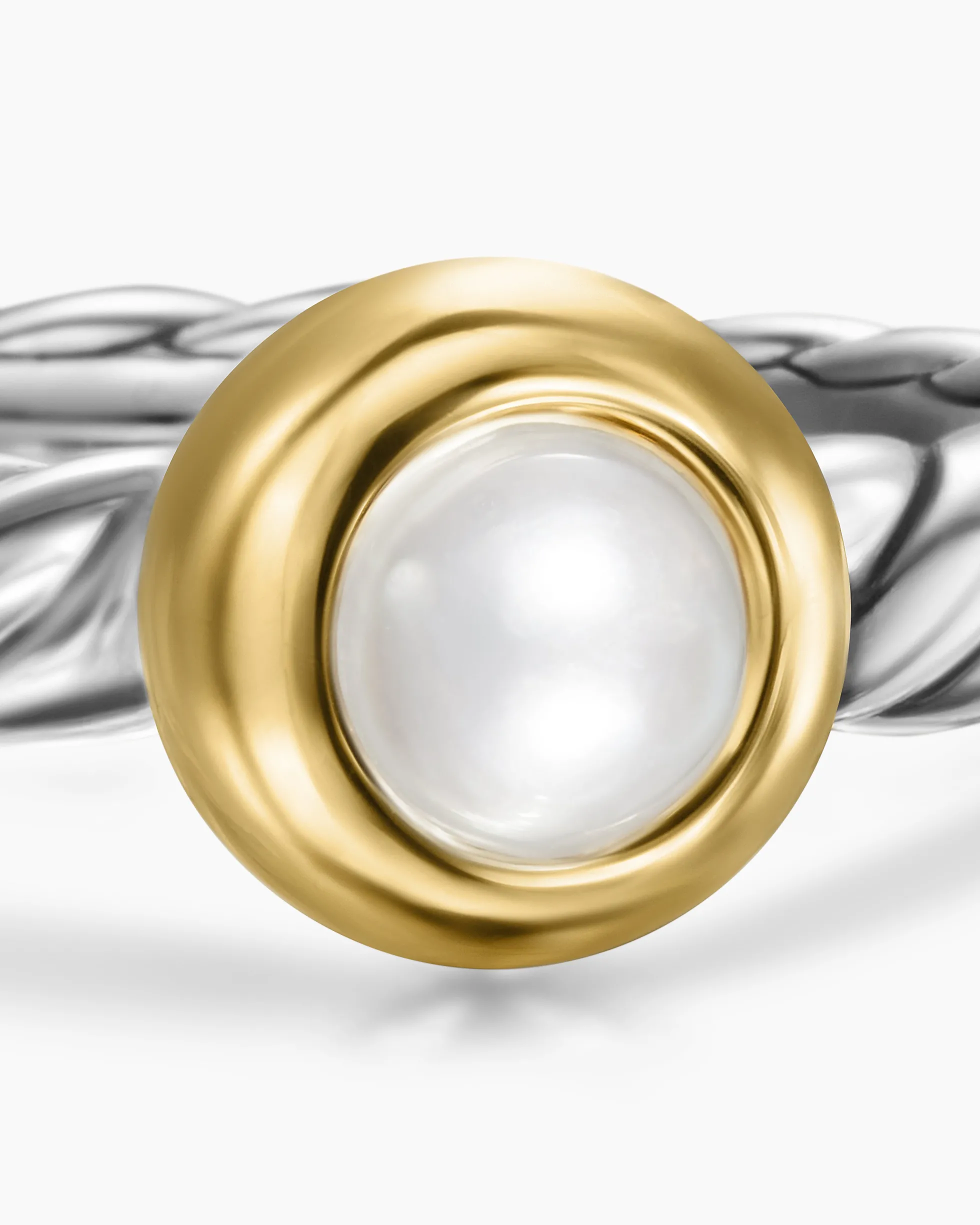 Petite Cable Ring Sterling Silver with 14K Yellow Gold and Pearl, 2.8mm