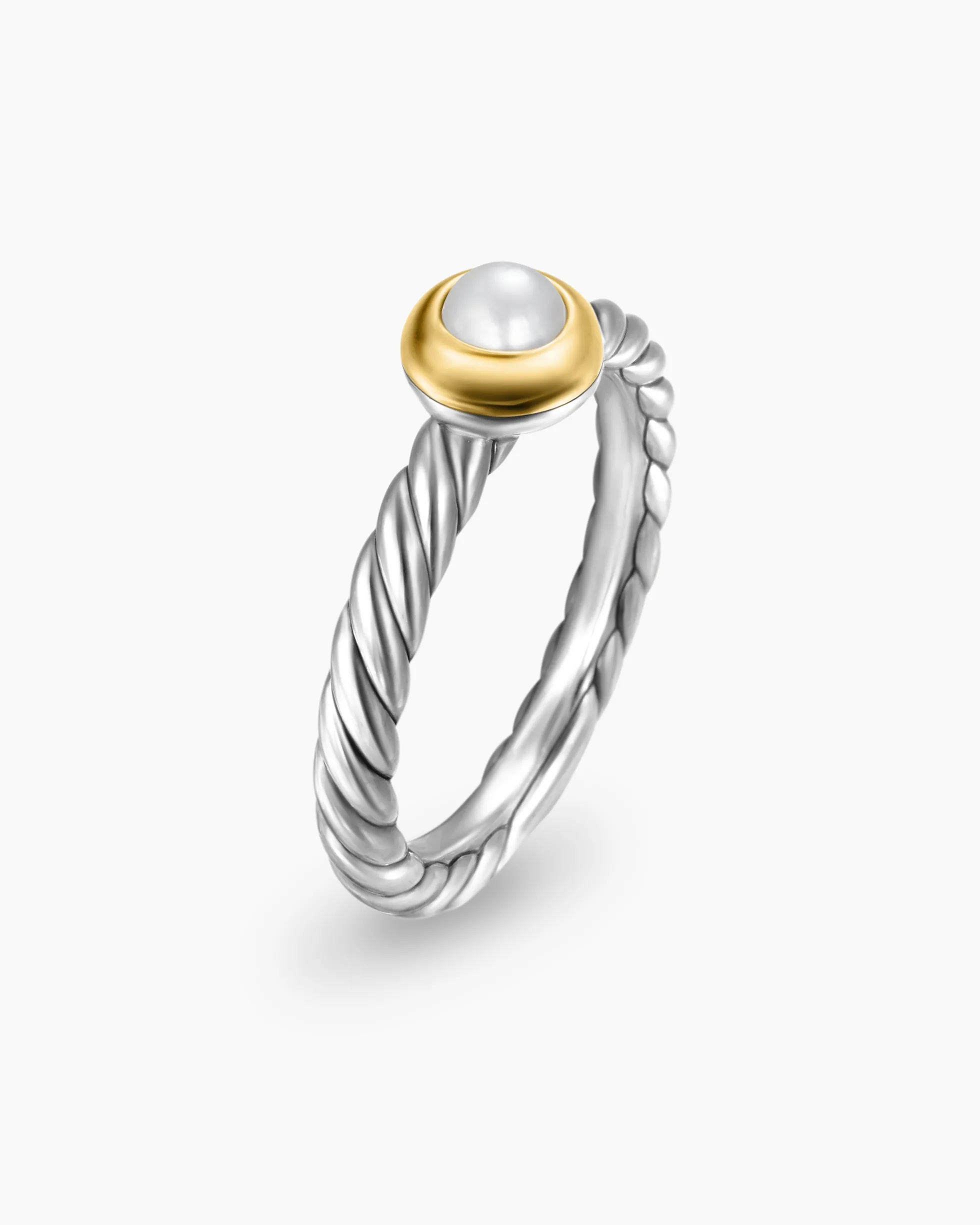 Petite Cable Ring Sterling Silver with 14K Yellow Gold and Pearl, 2.8mm