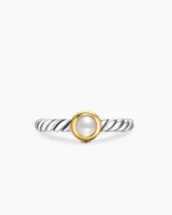 Petite Cable Ring Sterling Silver with 14K Yellow Gold and Pearl, 2.8mm
