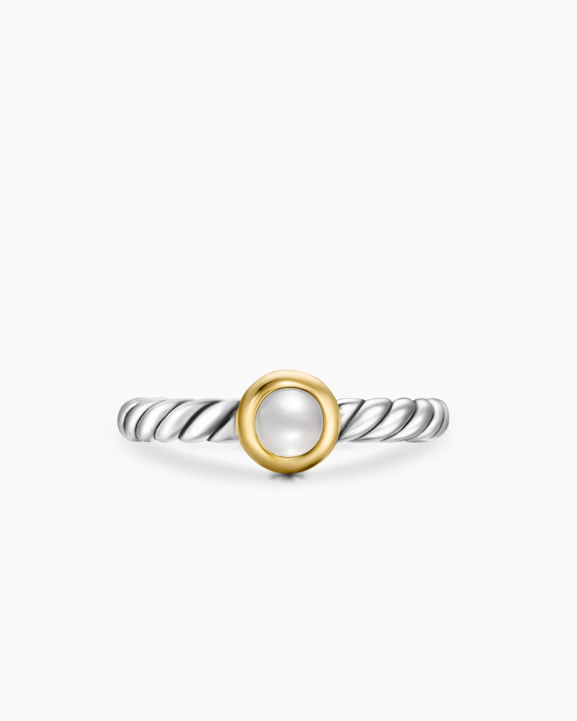 Petite Cable Ring Sterling Silver with 14K Yellow Gold and Pearl, 2.8mm