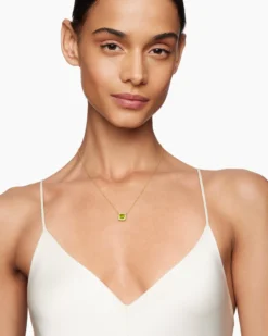 Petite Chatelaine® Pavé Bezel Pendant Necklace 18K Yellow Gold with Peridot and Diamonds, 7mm