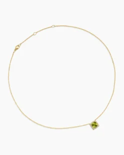Petite Chatelaine® Pavé Bezel Pendant Necklace 18K Yellow Gold with Peridot and Diamonds, 7mm