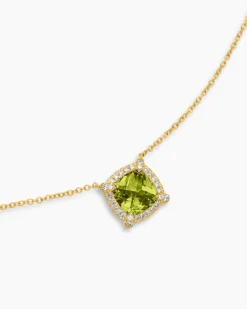 Petite Chatelaine® Pavé Bezel Pendant Necklace 18K Yellow Gold with Peridot and Diamonds, 7mm
