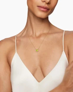 Petite Chatelaine® Pavé Bezel Pendant Necklace 18K Yellow Gold with Peridot and Diamonds, 7mm