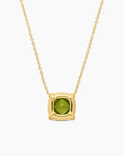 Petite Chatelaine® Pavé Bezel Pendant Necklace 18K Yellow Gold with Peridot and Diamonds, 7mm