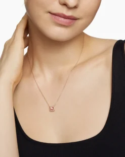 Petite Chatelaine® Pavé Bezel Pendant Necklace 18K Rose Gold with Morganite and Diamonds, 7mm
