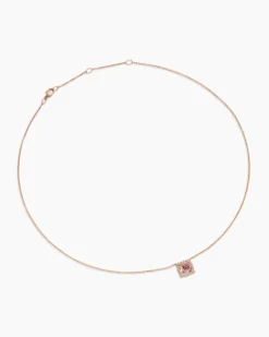 Petite Chatelaine® Pavé Bezel Pendant Necklace 18K Rose Gold with Morganite and Diamonds, 7mm