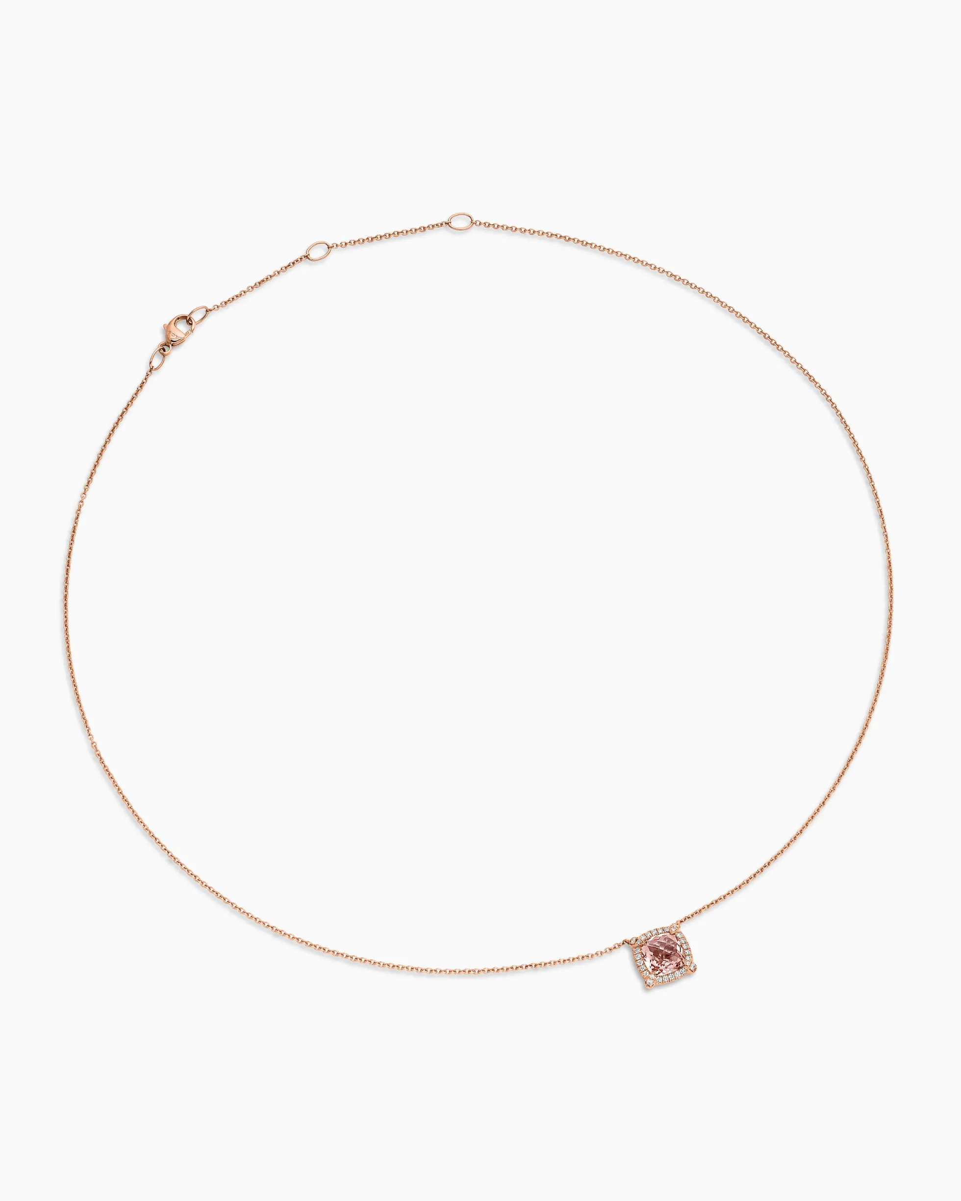 Petite Chatelaine® Pavé Bezel Pendant Necklace 18K Rose Gold with Morganite and Diamonds, 7mm