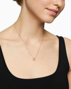 Petite Chatelaine® Pavé Bezel Pendant Necklace 18K Rose Gold with Morganite and Diamonds, 7mm