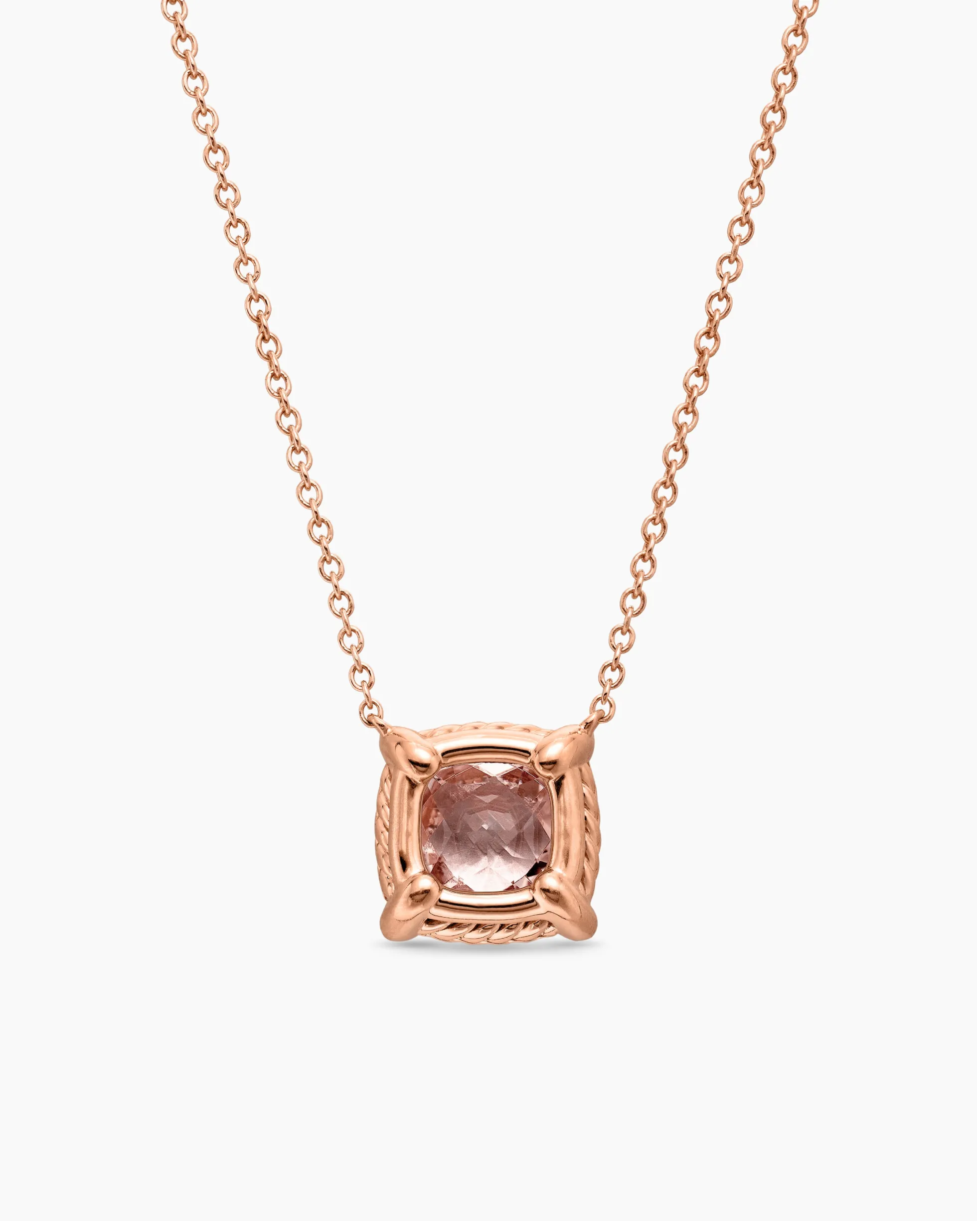 Petite Chatelaine® Pavé Bezel Pendant Necklace 18K Rose Gold with Morganite and Diamonds, 7mm