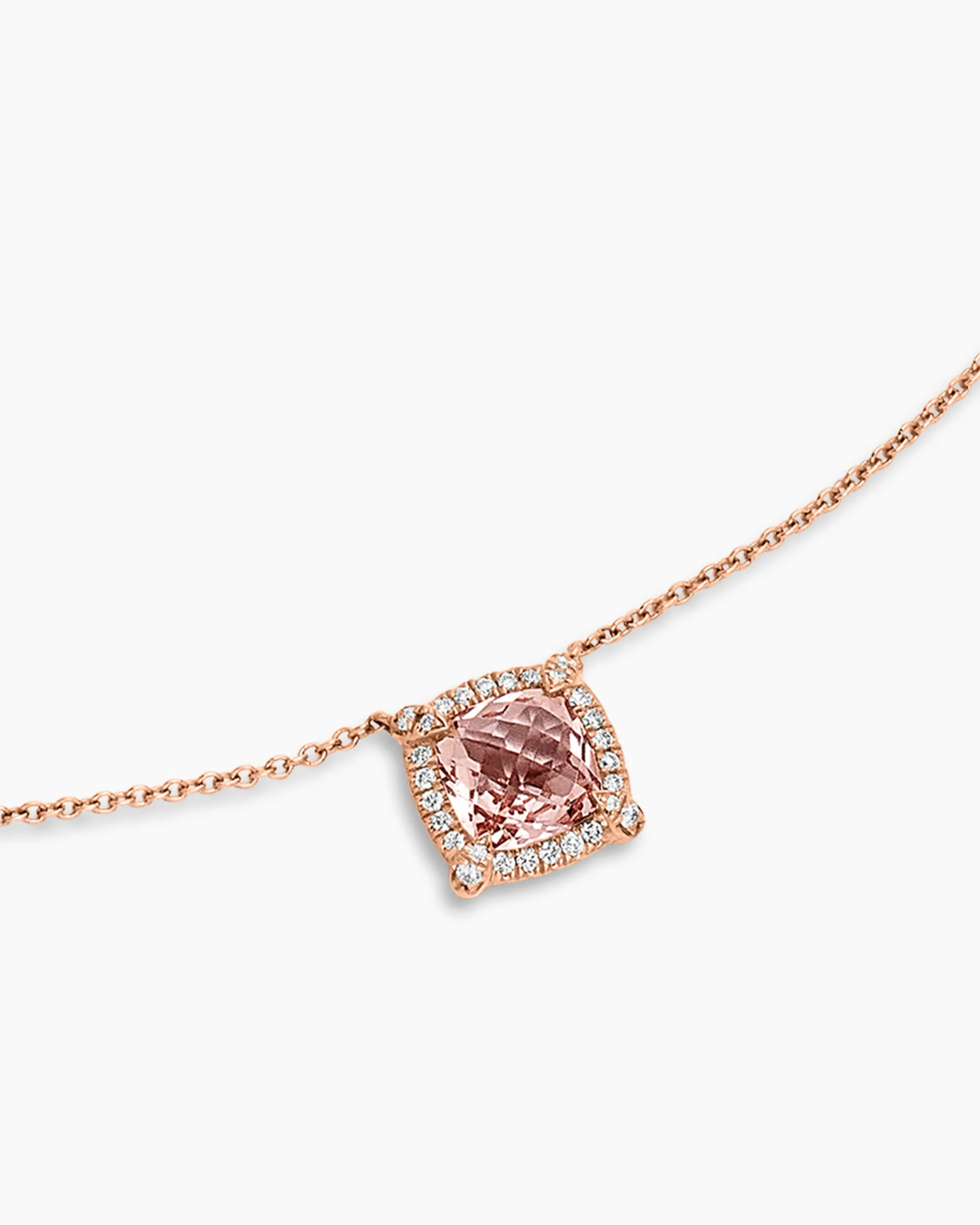 Petite Chatelaine® Pavé Bezel Pendant Necklace 18K Rose Gold with Morganite and Diamonds, 7mm