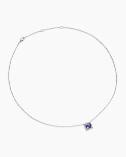 Petite Chatelaine® Pavé Bezel Pendant Necklace 18K White Gold with Tanzanite and Diamonds, 7mm