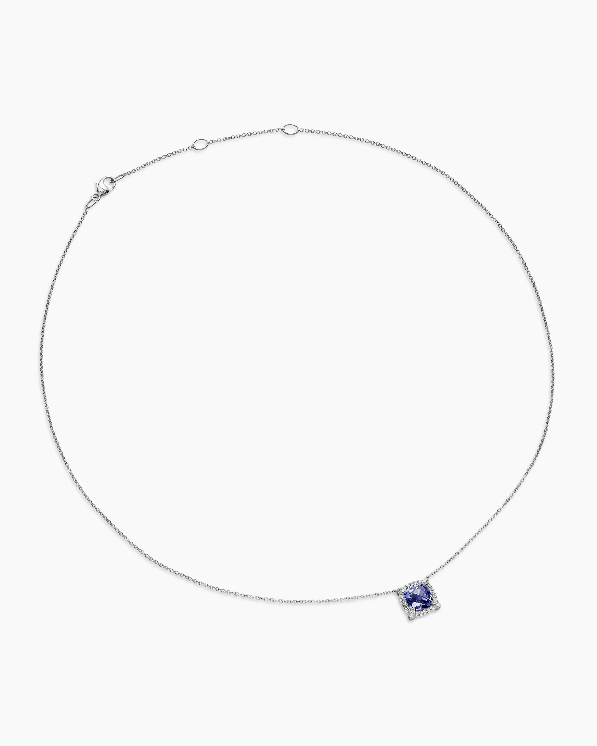 Petite Chatelaine® Pavé Bezel Pendant Necklace 18K White Gold with Tanzanite and Diamonds, 7mm