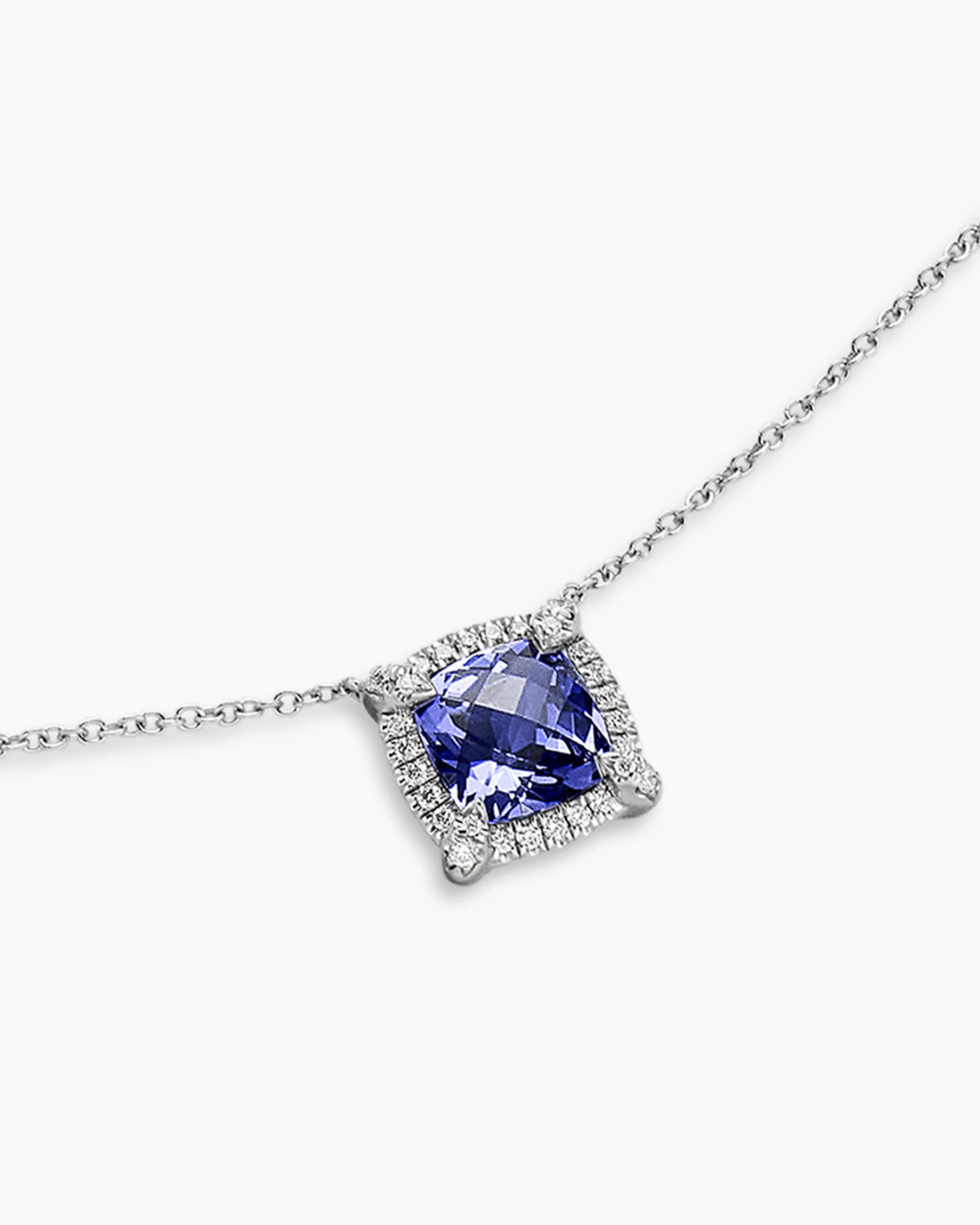 Petite Chatelaine® Pavé Bezel Pendant Necklace 18K White Gold with Tanzanite and Diamonds, 7mm