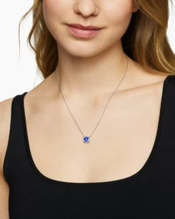Petite Chatelaine® Pavé Bezel Pendant Necklace 18K White Gold with Tanzanite and Diamonds, 7mm