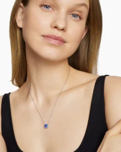 Petite Chatelaine® Pavé Bezel Pendant Necklace 18K White Gold with Tanzanite and Diamonds, 7mm
