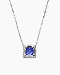 Petite Chatelaine® Pavé Bezel Pendant Necklace 18K White Gold with Tanzanite and Diamonds, 7mm