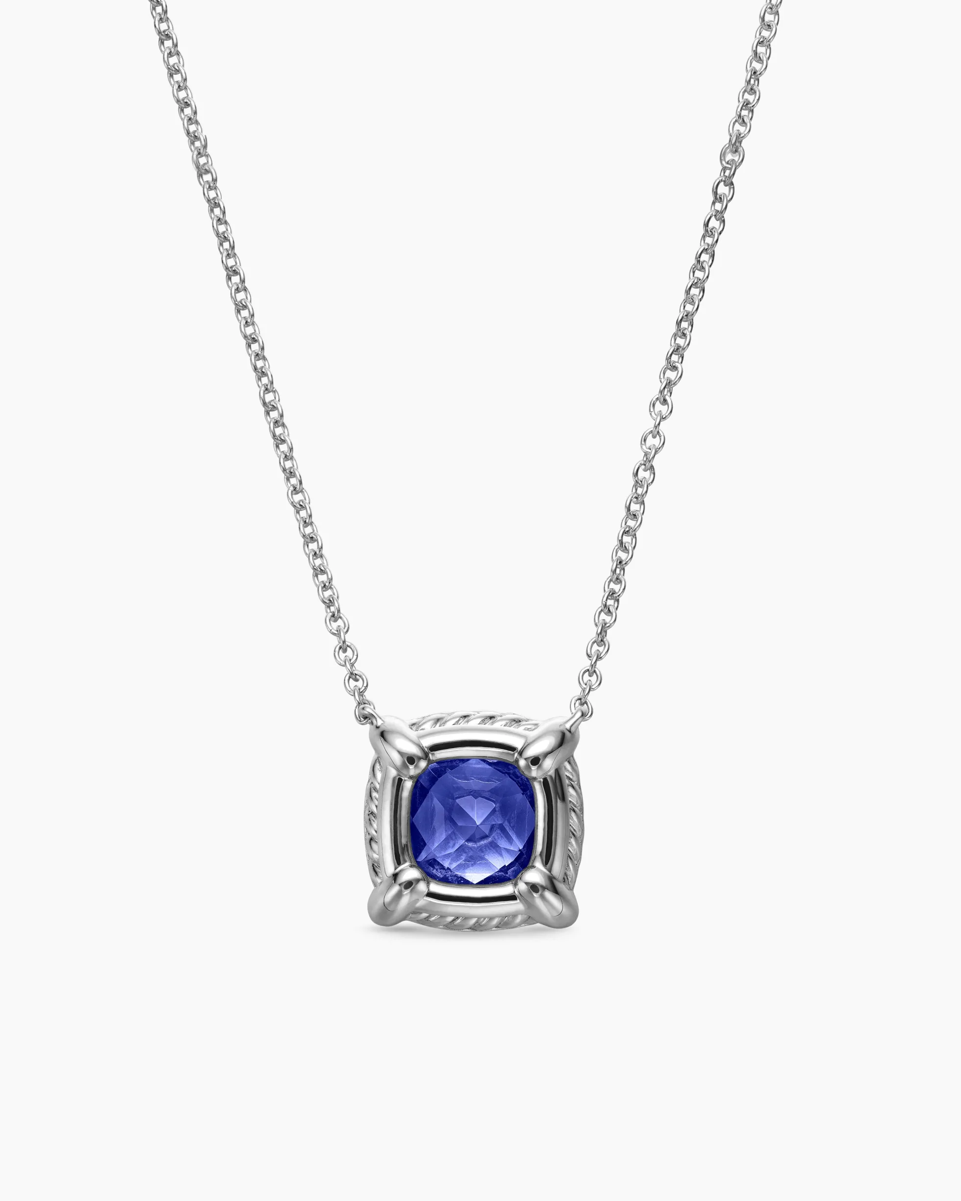 Petite Chatelaine® Pavé Bezel Pendant Necklace 18K White Gold with Tanzanite and Diamonds, 7mm
