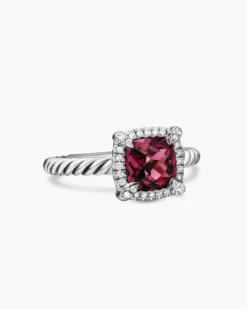 Petite Chatelaine® Pavé Bezel Ring Sterling Silver with Rhodolite Garnet and Diamonds, 7mm