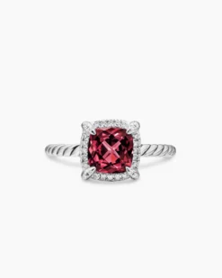 Petite Chatelaine® Pavé Bezel Ring Sterling Silver with Rhodolite Garnet and Diamonds, 7mm