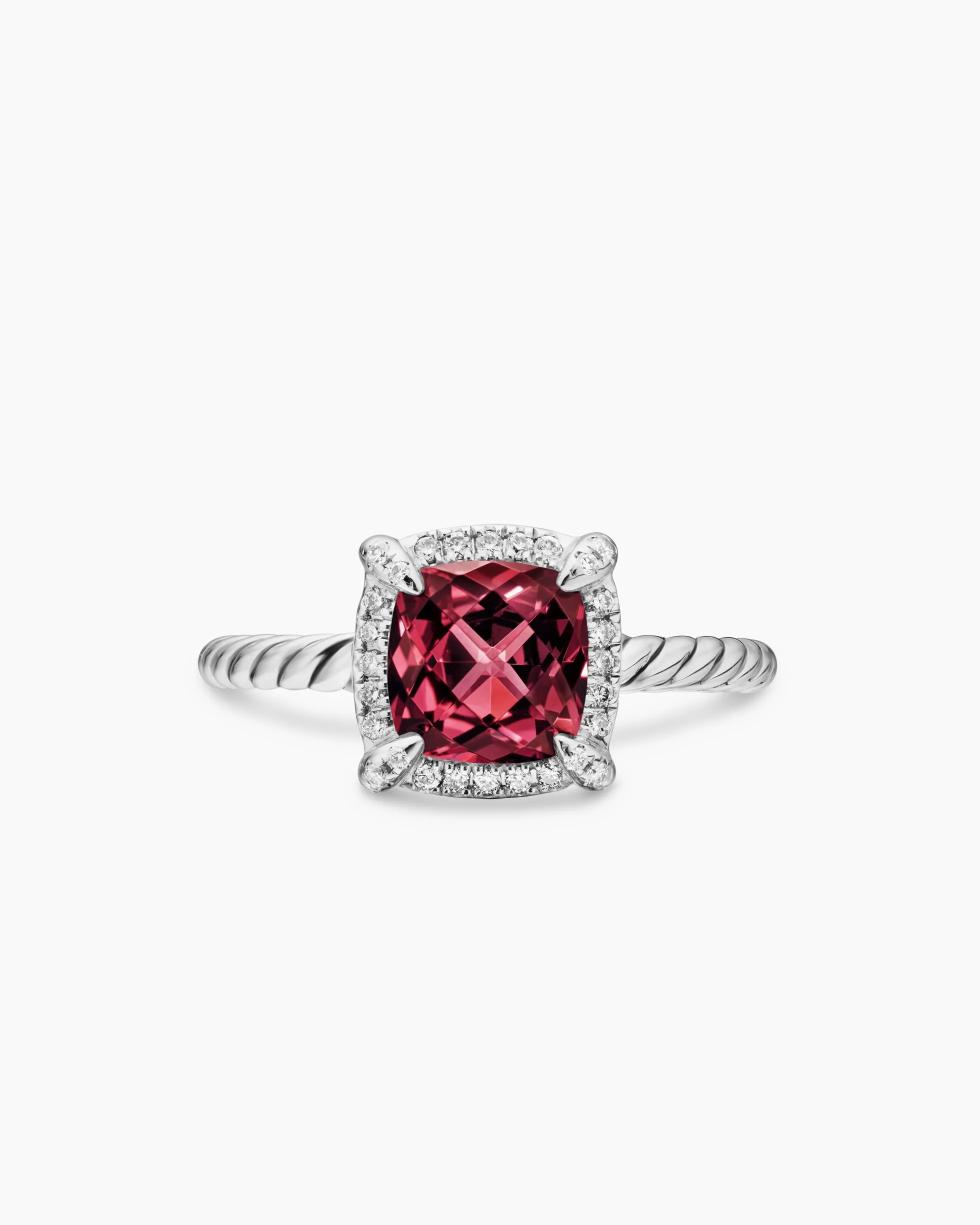 Petite Chatelaine® Pavé Bezel Ring Sterling Silver with Rhodolite Garnet and Diamonds, 7mm