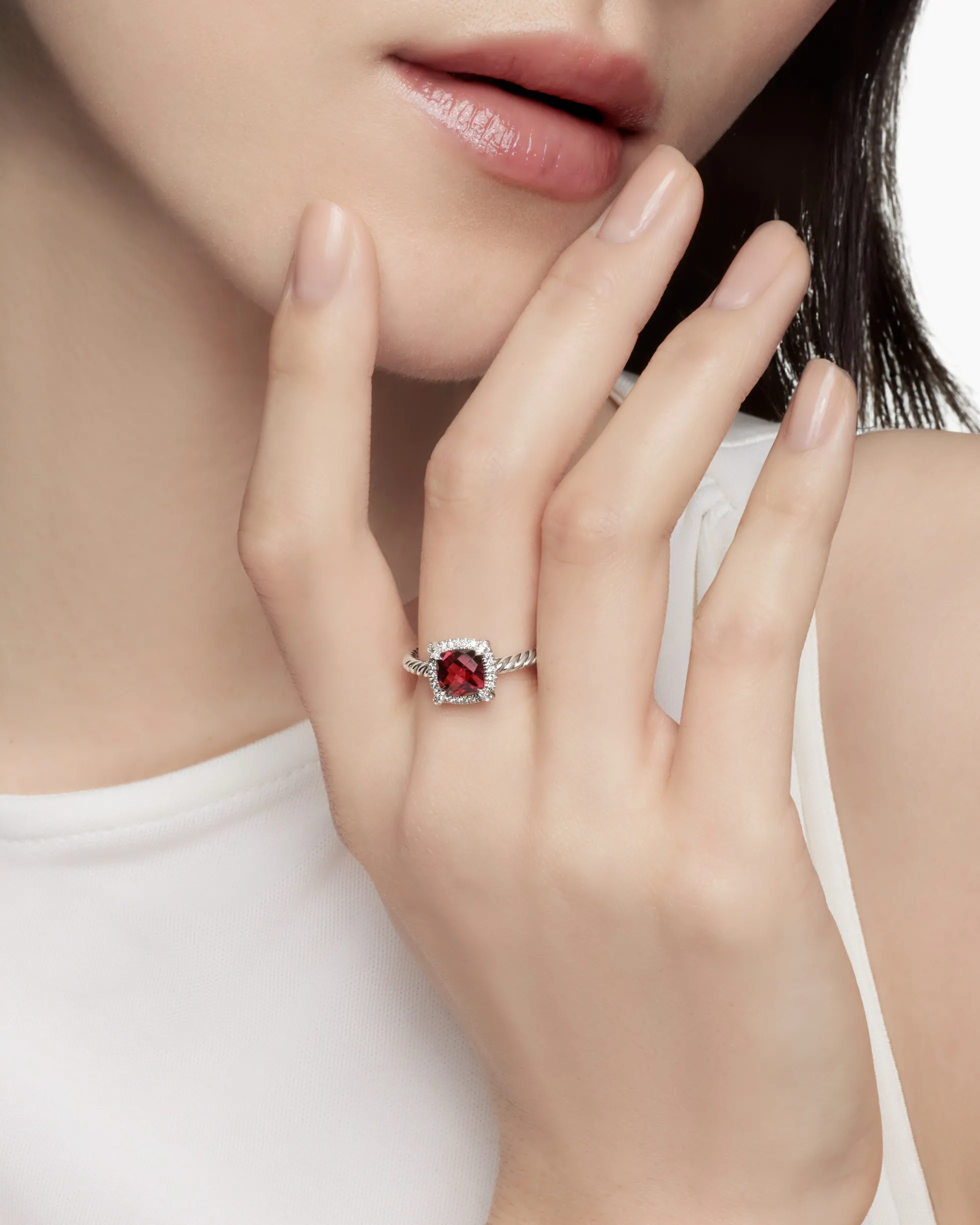 Petite Chatelaine® Pavé Bezel Ring Sterling Silver with Rhodolite Garnet and Diamonds, 7mm