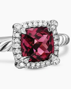 Petite Chatelaine® Pavé Bezel Ring Sterling Silver with Rhodolite Garnet and Diamonds, 7mm