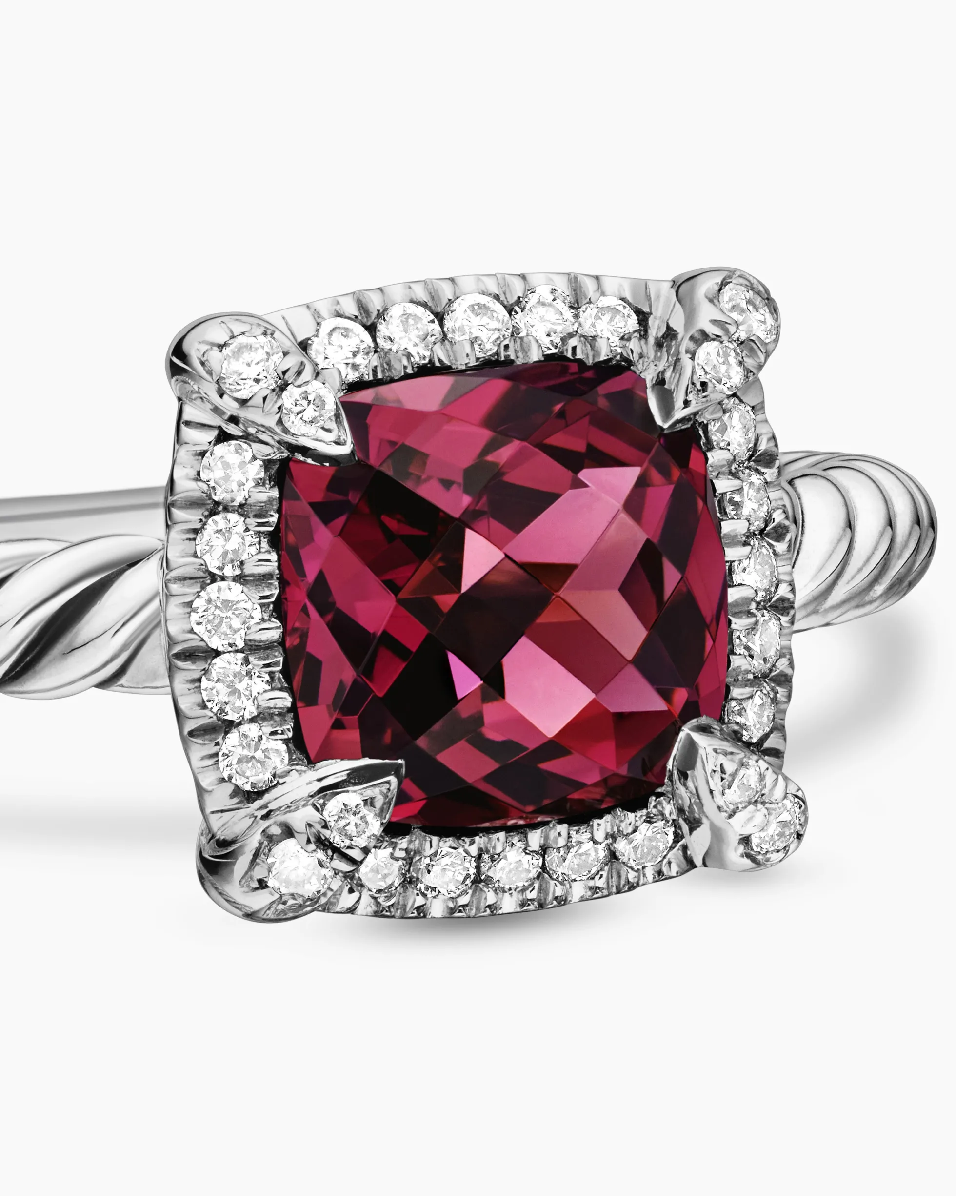 Petite Chatelaine® Pavé Bezel Ring Sterling Silver with Rhodolite Garnet and Diamonds, 7mm