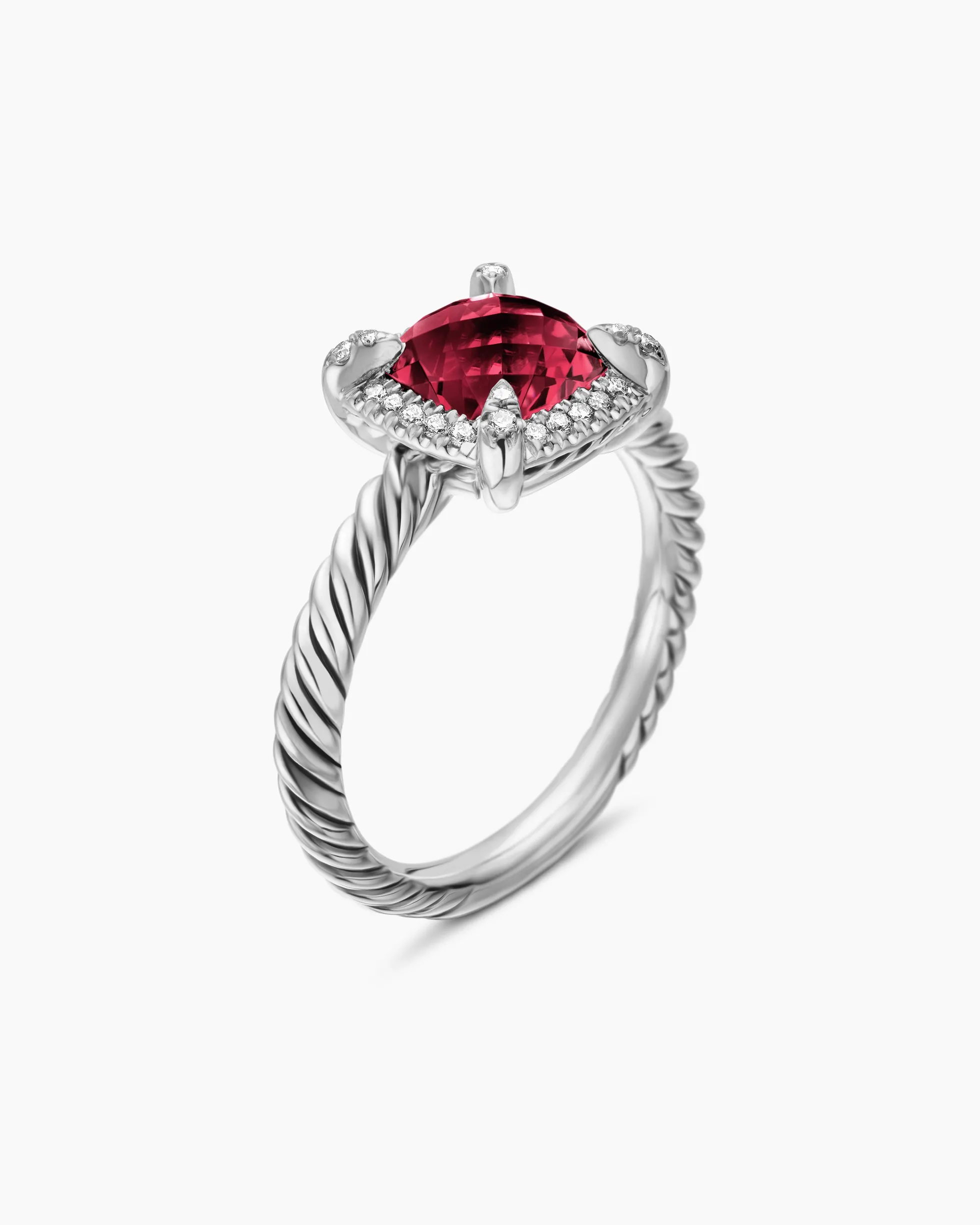 Petite Chatelaine® Pavé Bezel Ring Sterling Silver with Rhodolite Garnet and Diamonds, 7mm
