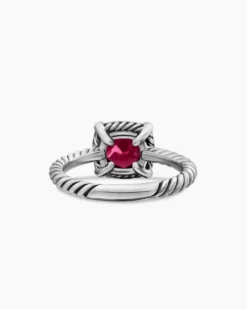 Petite Chatelaine® Pavé Bezel Ring Sterling Silver with Rhodolite Garnet and Diamonds, 7mm