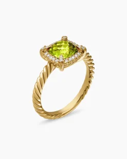 Petite Chatelaine® Pavé Bezel Ring 18K Yellow Gold with Peridot and Diamonds, 7mm