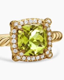 Petite Chatelaine® Pavé Bezel Ring 18K Yellow Gold with Peridot and Diamonds, 7mm