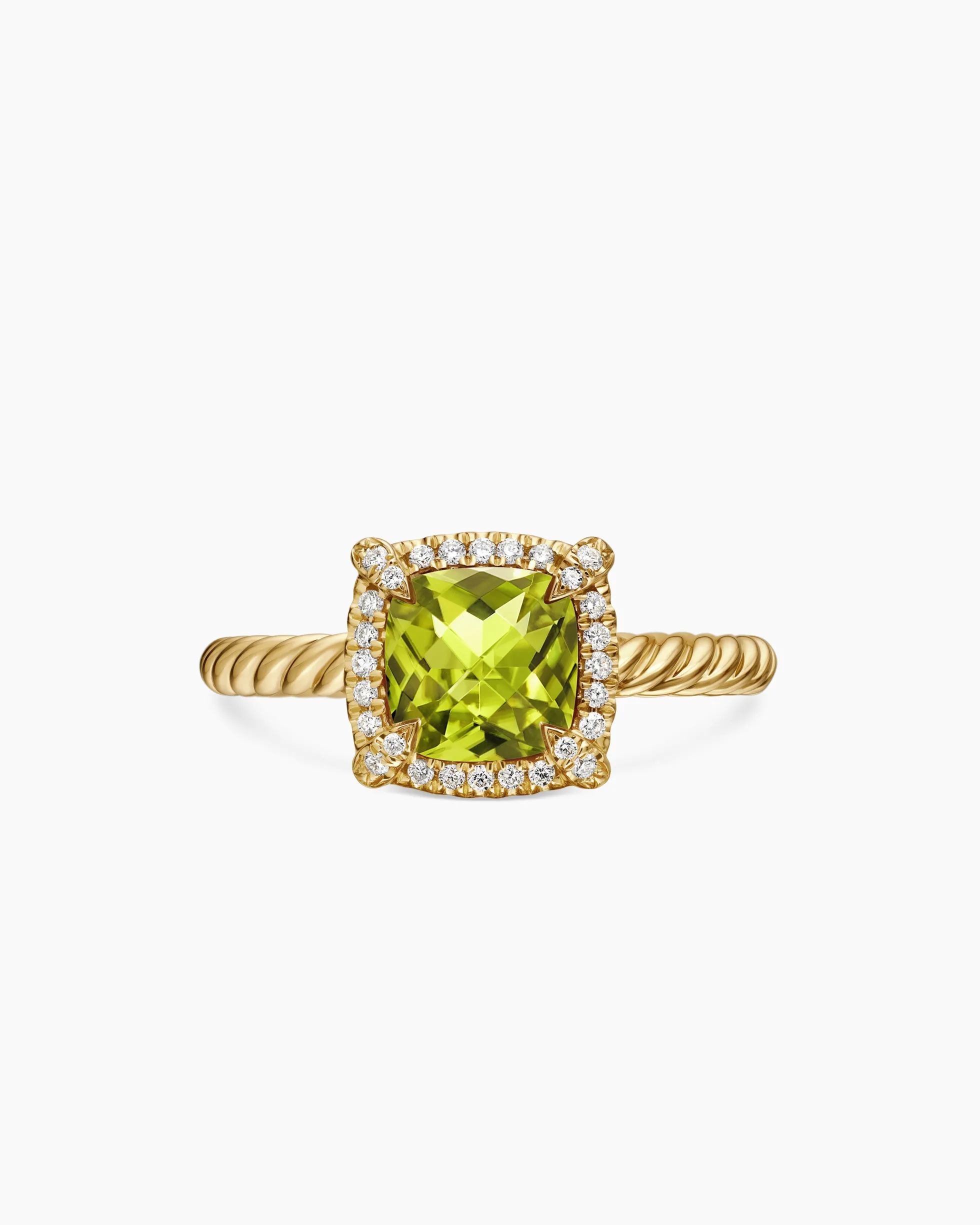 Petite Chatelaine® Pavé Bezel Ring 18K Yellow Gold with Peridot and Diamonds, 7mm