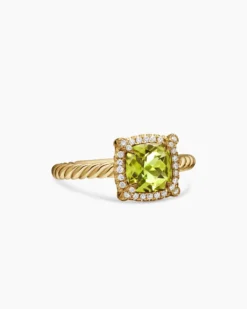 Petite Chatelaine® Pavé Bezel Ring 18K Yellow Gold with Peridot and Diamonds, 7mm