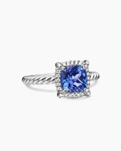 Petite Chatelaine® Pavé Bezel Ring 18K White Gold with Tanzanite and Diamonds, 7mm