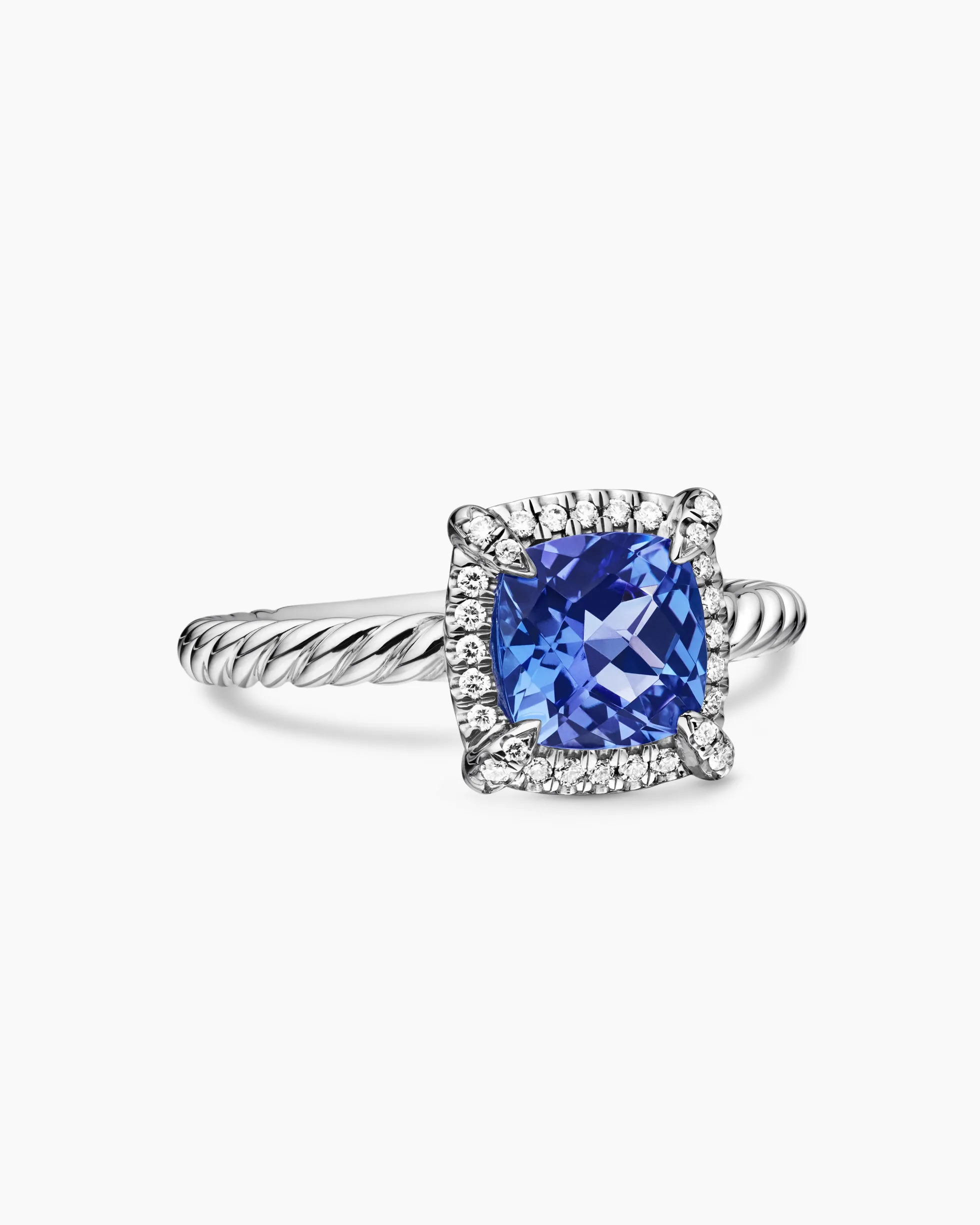 Petite Chatelaine® Pavé Bezel Ring 18K White Gold with Tanzanite and Diamonds, 7mm