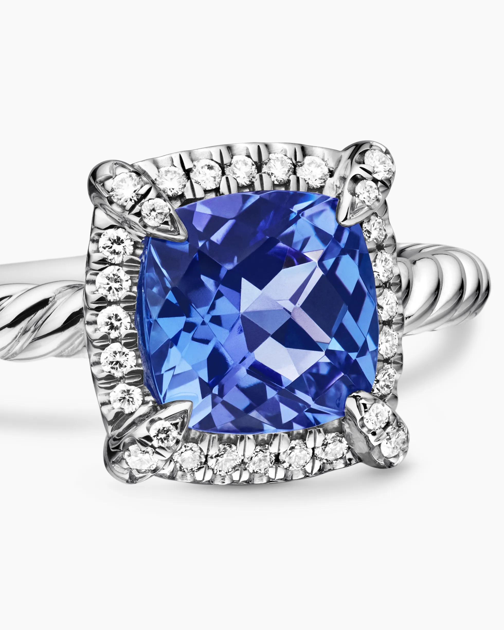 Petite Chatelaine® Pavé Bezel Ring 18K White Gold with Tanzanite and Diamonds, 7mm