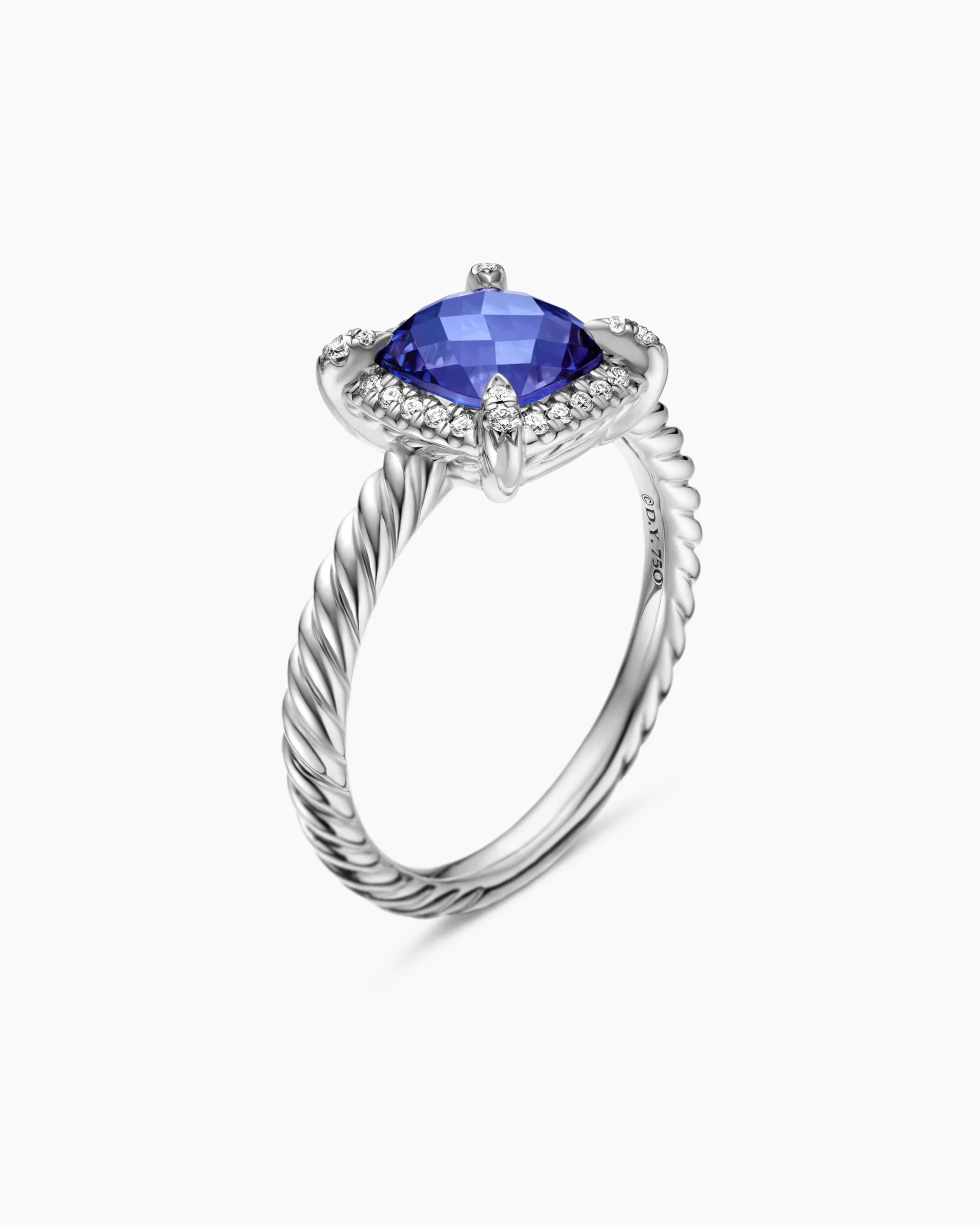 Petite Chatelaine® Pavé Bezel Ring 18K White Gold with Tanzanite and Diamonds, 7mm