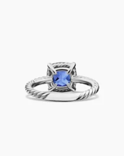 Petite Chatelaine® Pavé Bezel Ring 18K White Gold with Tanzanite and Diamonds, 7mm
