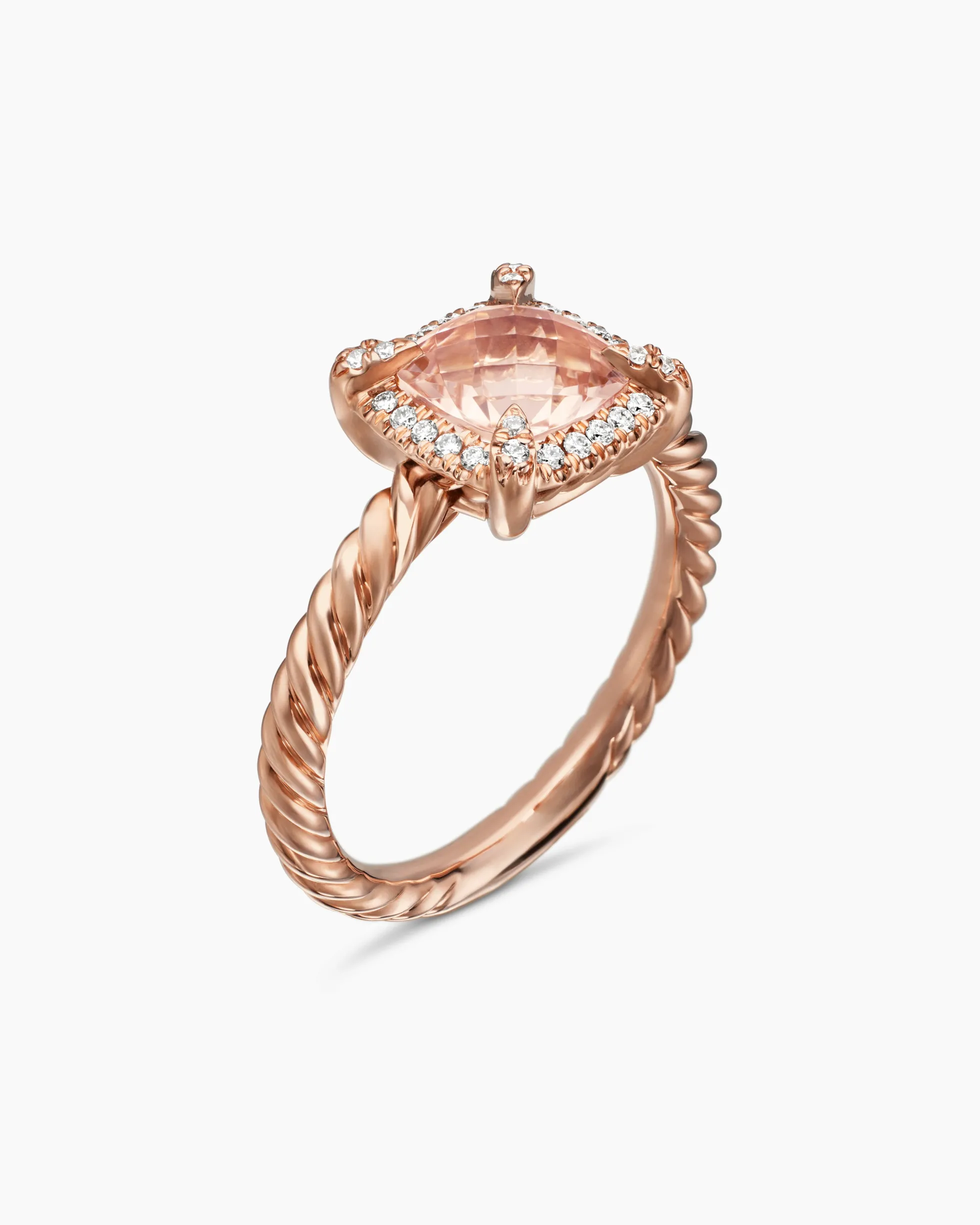 Petite Chatelaine® Pavé Bezel Ring 18K Rose Gold with Morganite and Diamonds, 7mm