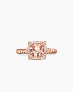 Petite Chatelaine® Pavé Bezel Ring 18K Rose Gold with Morganite and Diamonds, 7mm