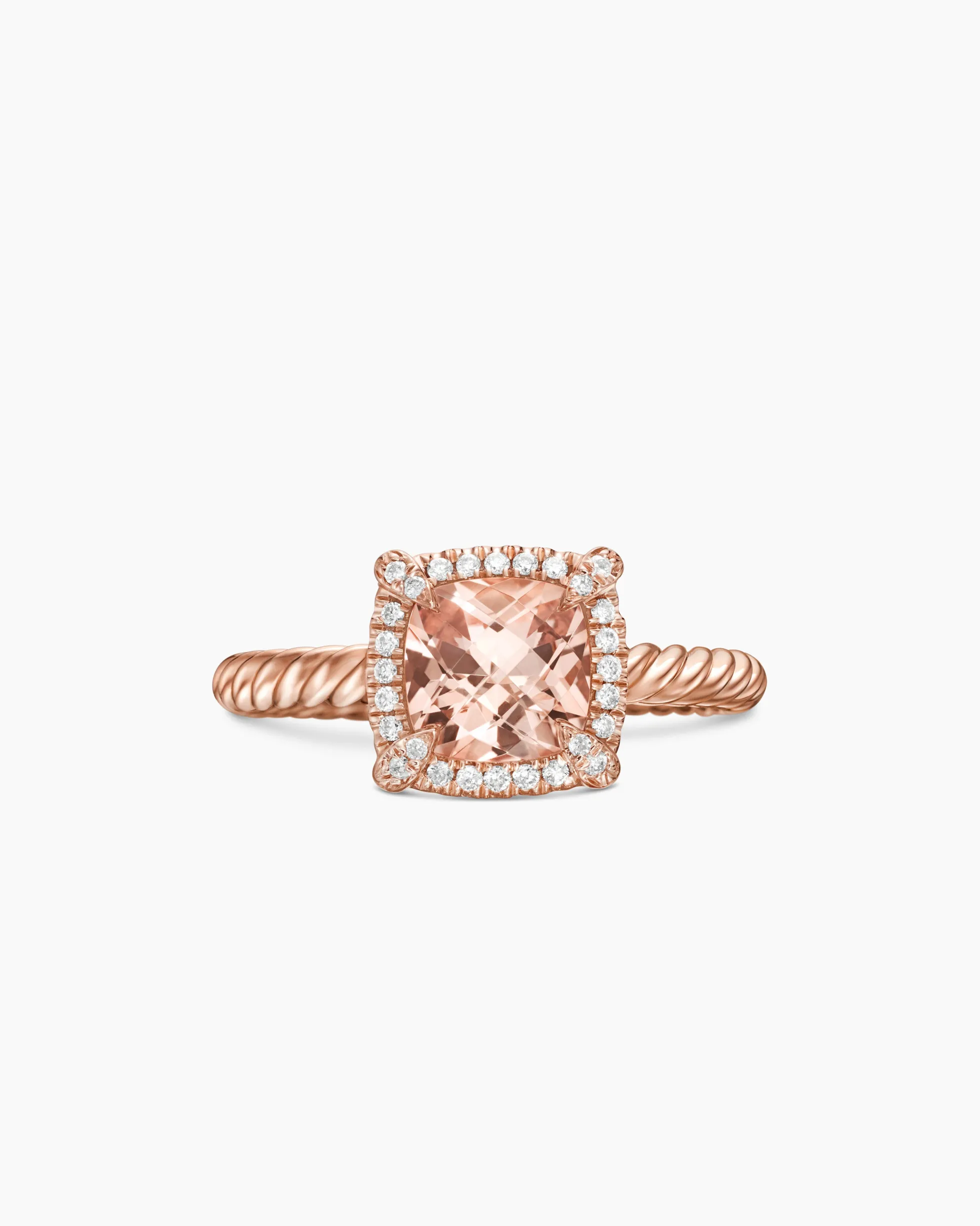 Petite Chatelaine® Pavé Bezel Ring 18K Rose Gold with Morganite and Diamonds, 7mm