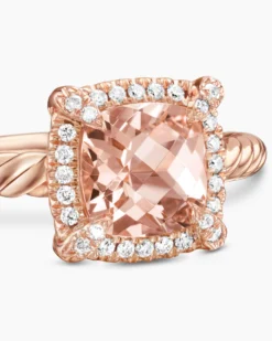 Petite Chatelaine® Pavé Bezel Ring 18K Rose Gold with Morganite and Diamonds, 7mm