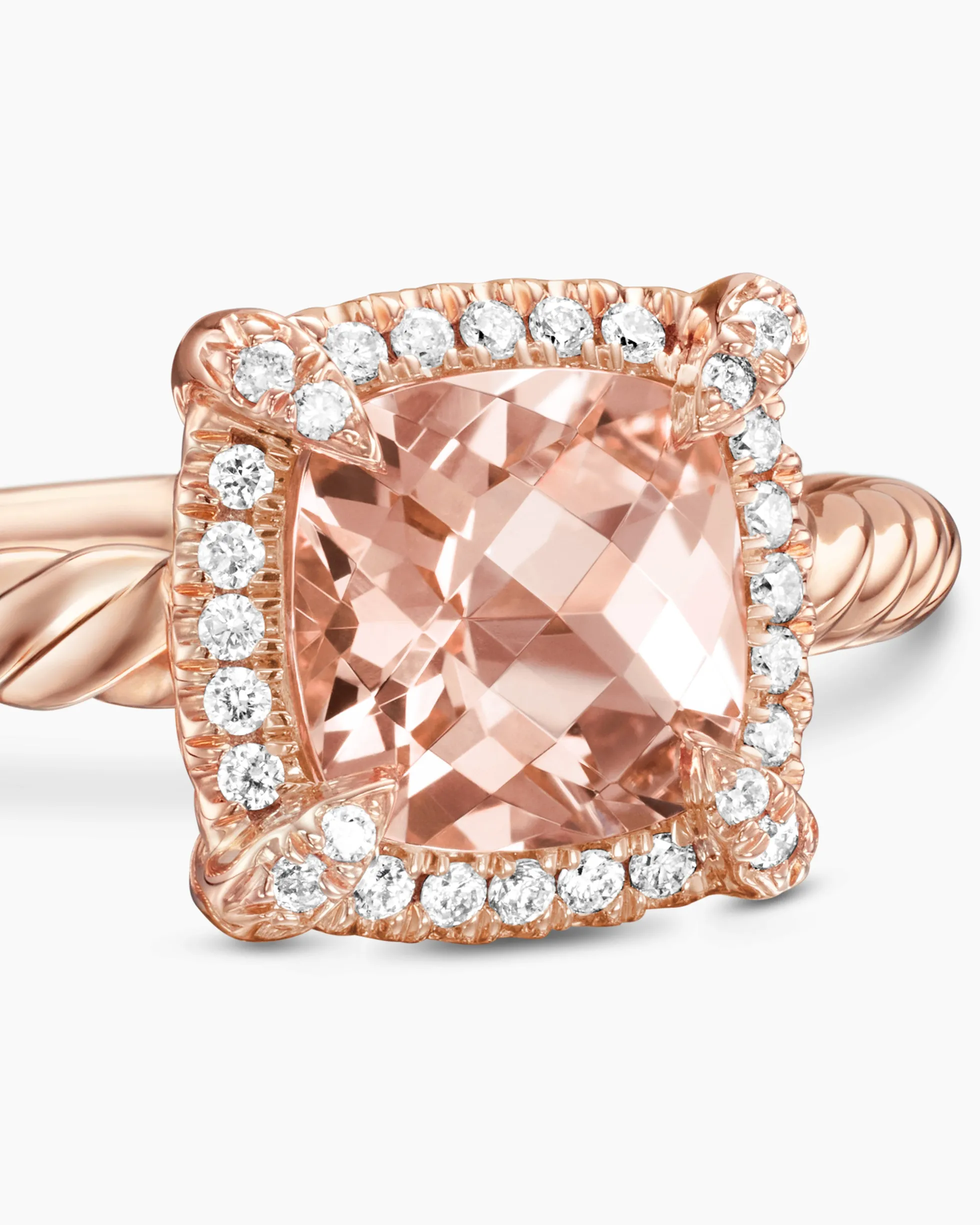 Petite Chatelaine® Pavé Bezel Ring 18K Rose Gold with Morganite and Diamonds, 7mm