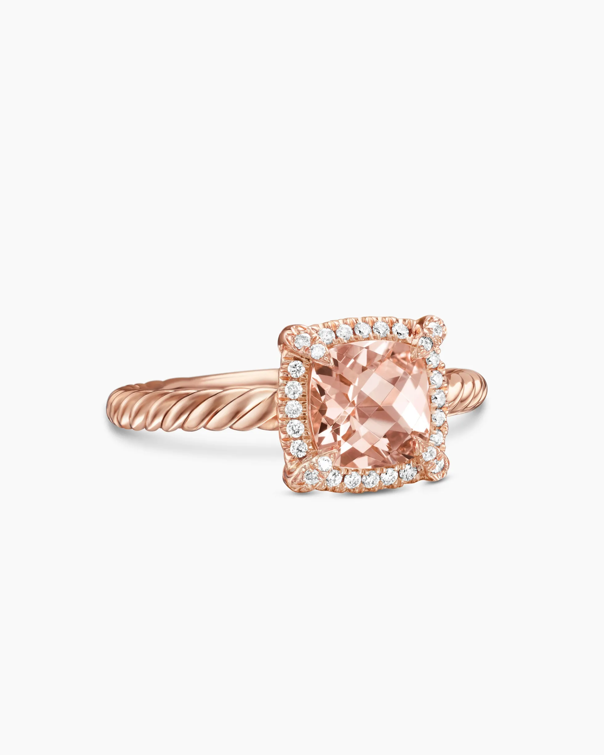 Petite Chatelaine® Pavé Bezel Ring 18K Rose Gold with Morganite and Diamonds, 7mm