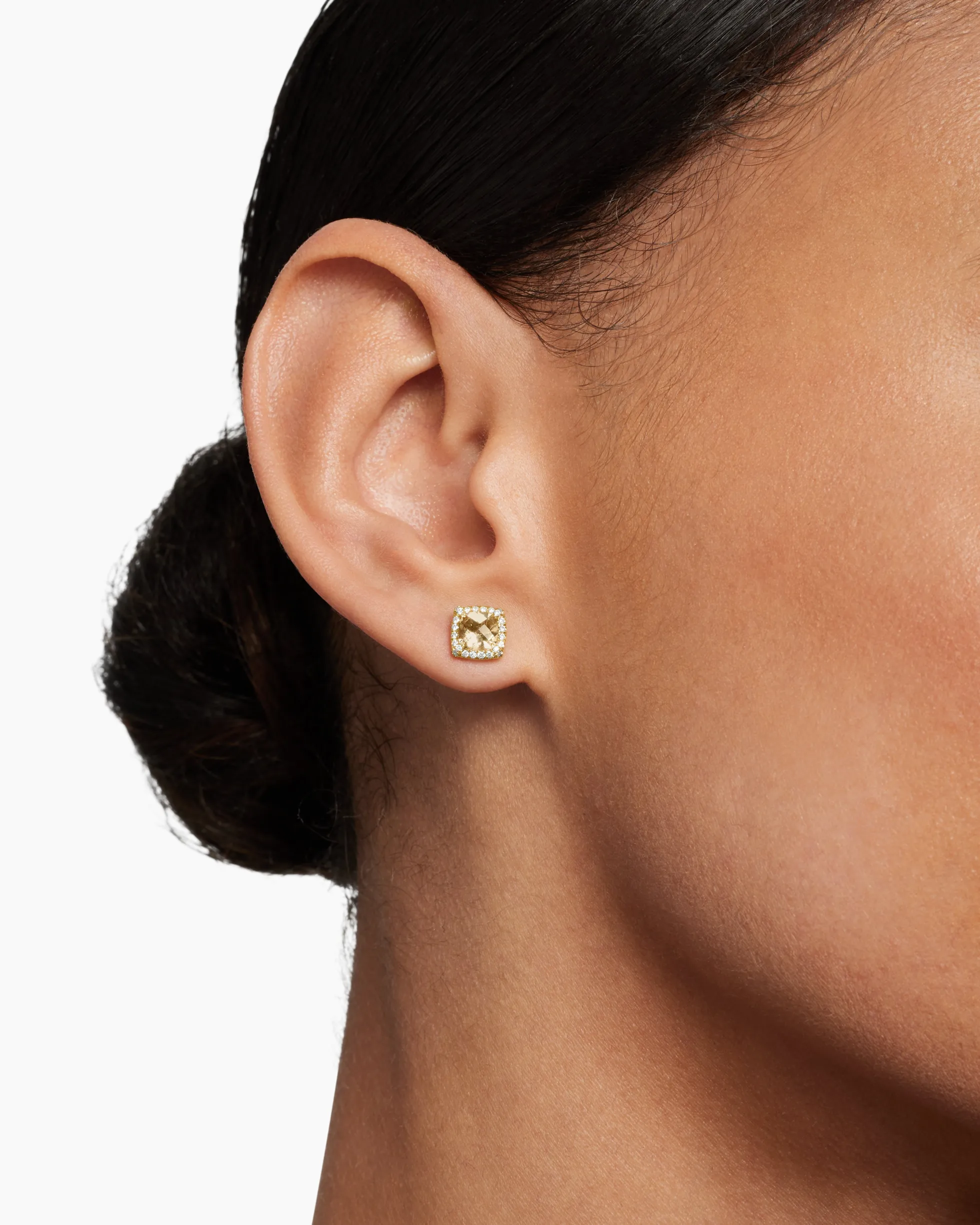 Petite Chatelaine® Pavé Bezel Stud Earrings 18K Yellow Gold with Champagne Citrine and Diamonds, 5mm