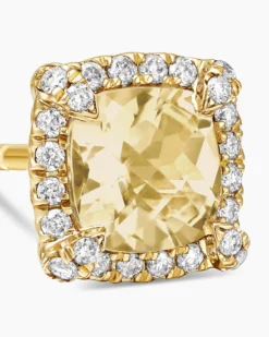 Petite Chatelaine® Pavé Bezel Stud Earrings 18K Yellow Gold with Champagne Citrine and Diamonds, 5mm