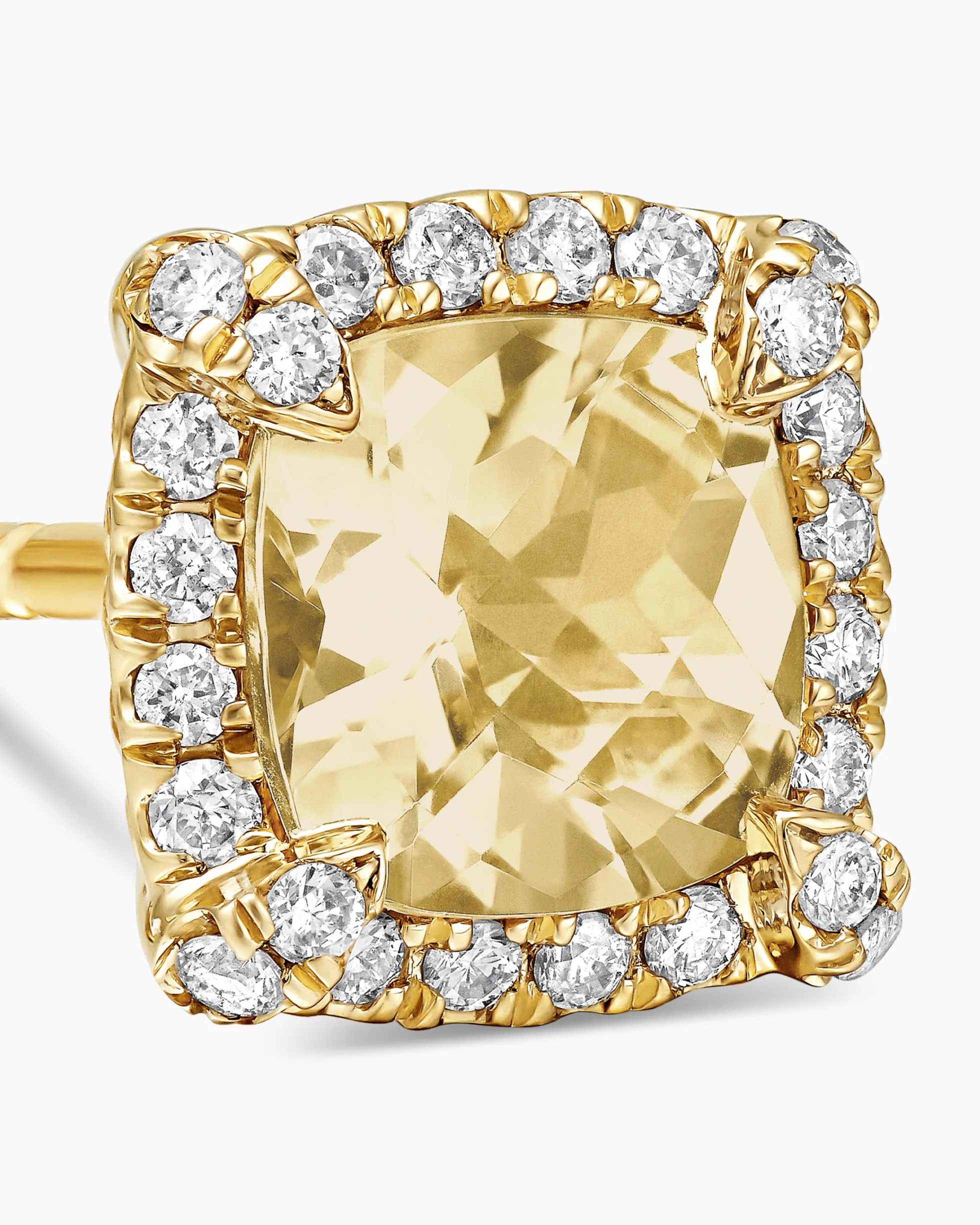 Petite Chatelaine® Pavé Bezel Stud Earrings 18K Yellow Gold with Champagne Citrine and Diamonds, 5mm